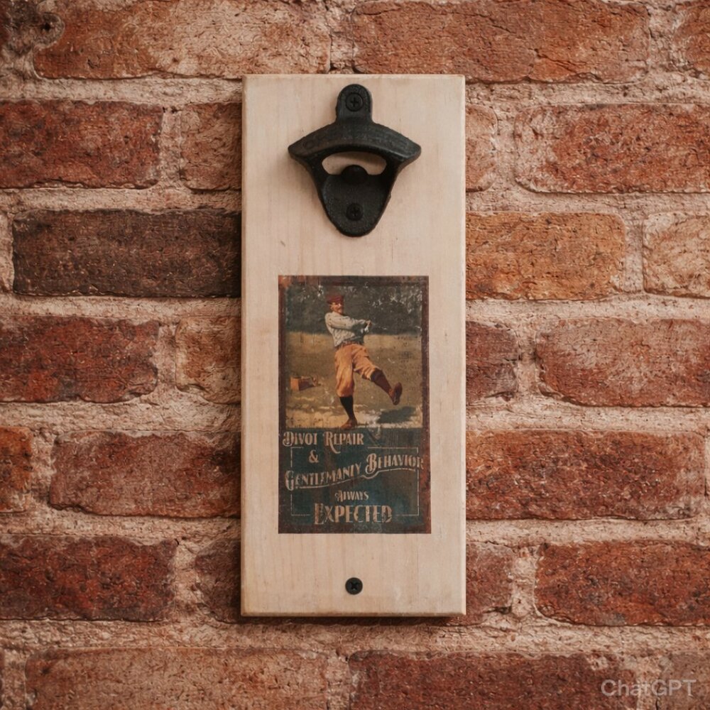 Magnetic Beer Bottle Opener Funny Retro Golfer wi. Mounting Hardware